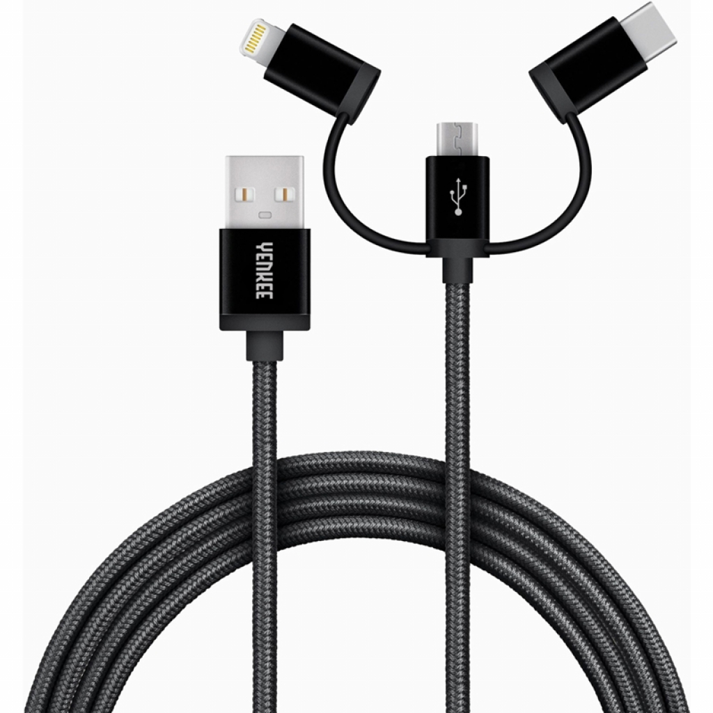 Yenkee Кабел 400 BK, 3 в 1, Lightning, Micro USB, USB Type C, 1 m, черенна ниска цена с бърза доставка - BestPC.BG