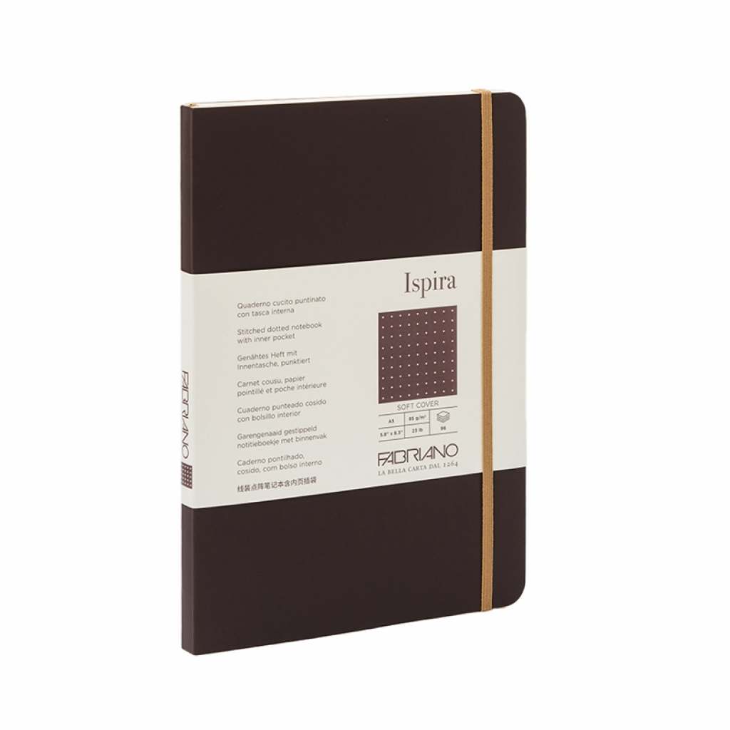 Fabriano Тетрадка Ispira, A5, на точки, шита, мека корица, 96 листа, кафявана ниска цена с бърза доставка - BestPC.BG