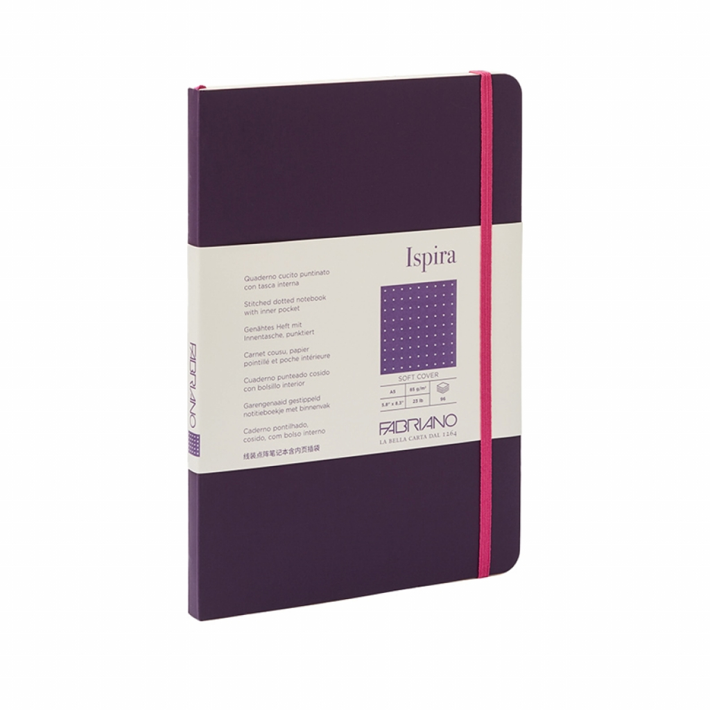 Fabriano Тетрадка Ispira, A5, на точки, шита, мека корица, 96 листа, лилавана ниска цена с бърза доставка - BestPC.BG