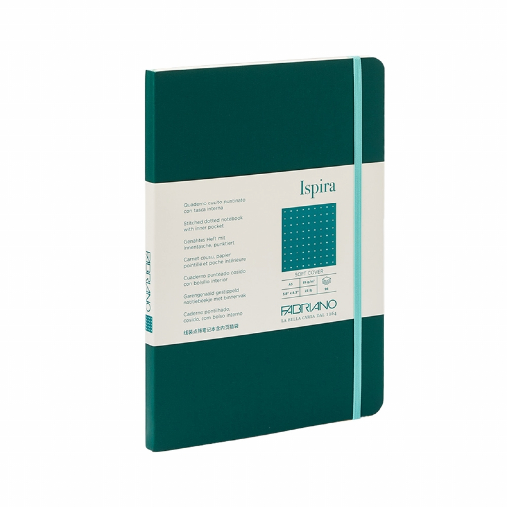 Fabriano Тетрадка Ispira, A5, на точки, шита, мека корица, 96 листа, зеленана ниска цена с бърза доставка - BestPC.BG