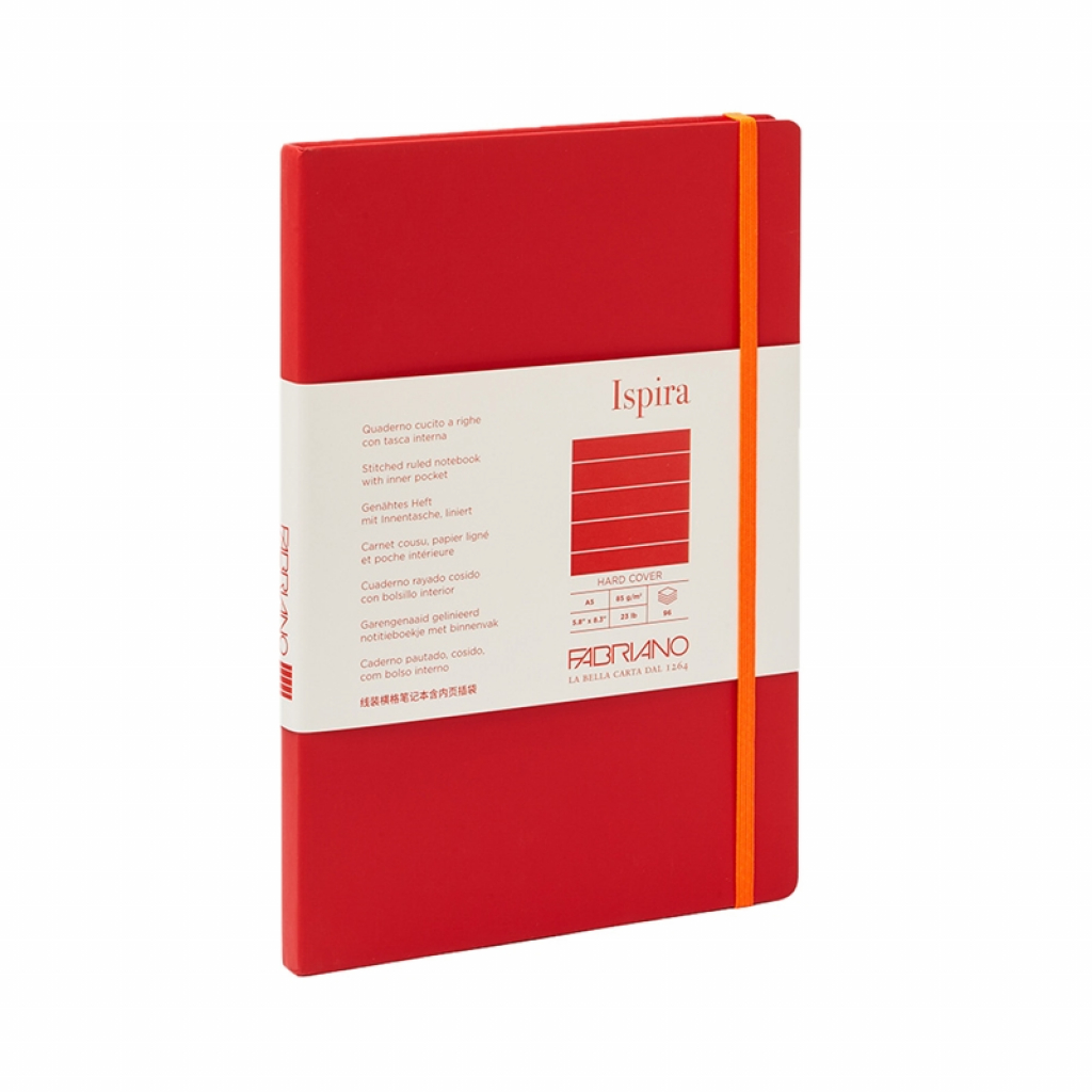 Fabriano Тетрадка Ispira, A5, широки редове, шита, твърда корица, 96 листа, червенана ниска цена с бърза доставка - BestPC.BG