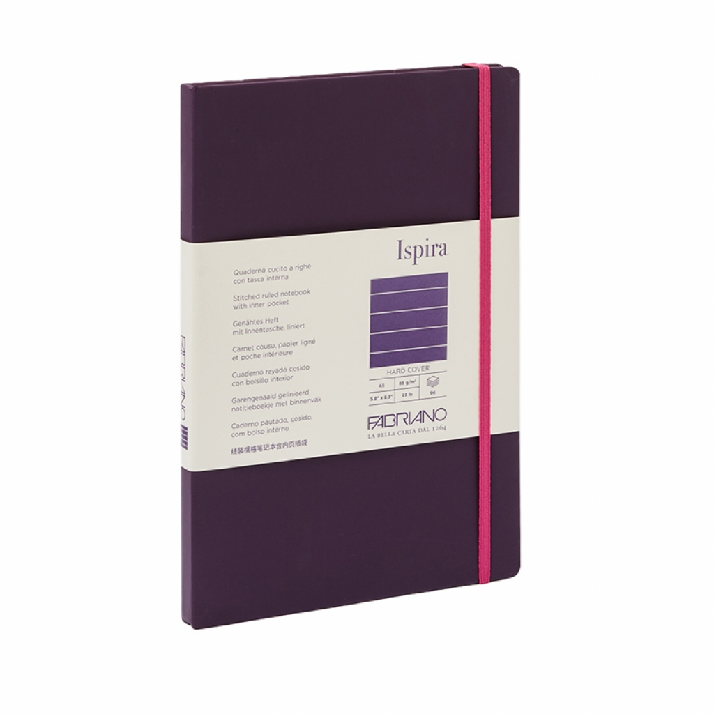 Fabriano Тетрадка Ispira, A5, широки редове, шита, твърда корица, 96 листа, лилавана ниска цена с бърза доставка - BestPC.BG