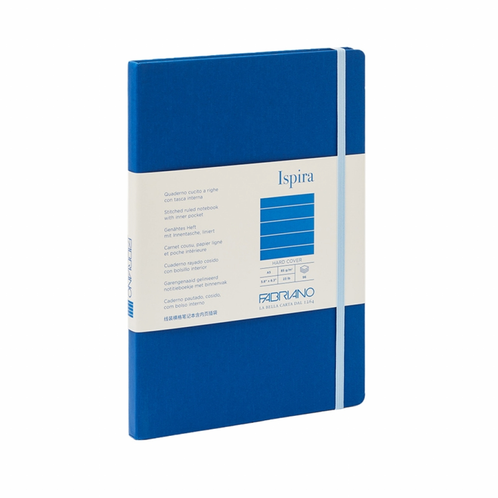 Fabriano Тетрадка Ispira, A5, широки редове, шита, твърда корица, 96 листа, синяна ниска цена с бърза доставка - BestPC.BG