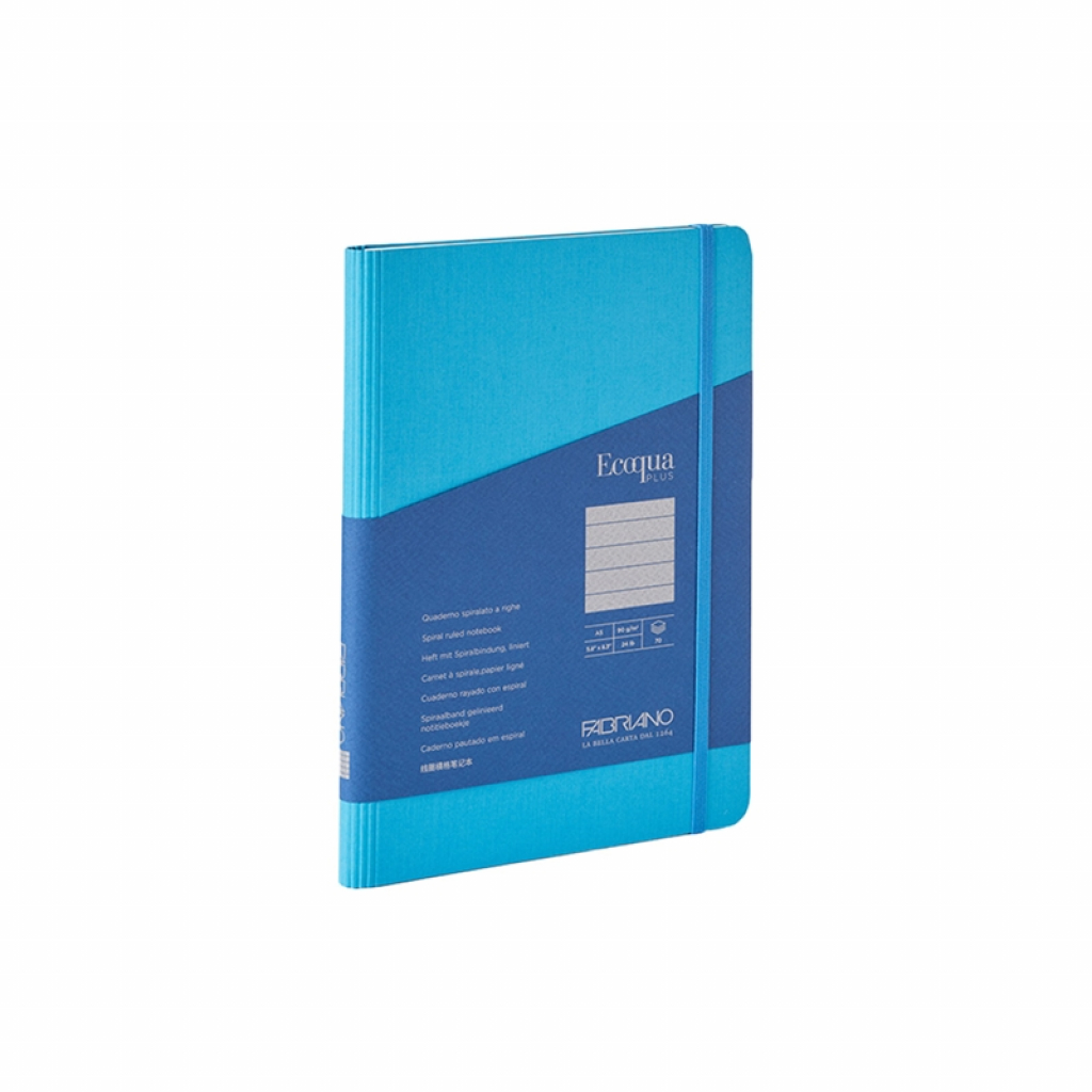 Fabriano Тетрадка Ecoqua+, A5, картонена корица, със скрита спирала, 70 листа, синяна ниска цена с бърза доставка - BestPC.BG