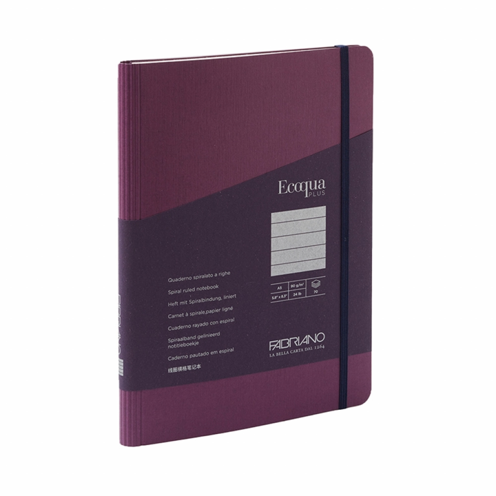 Fabriano Тетрадка Ecoqua+, A5, картонена корица, със скрита спирала, 70 листа, лилавана ниска цена с бърза доставка - BestPC.BG