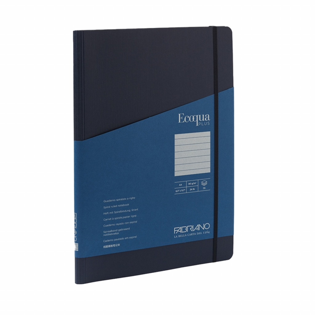 Fabriano Тетрадка Ecoqua+, A4, картонена корица, със скрита спирала, 70 листа, тъмносиняна ниска цена с бърза доставка - BestPC.BG