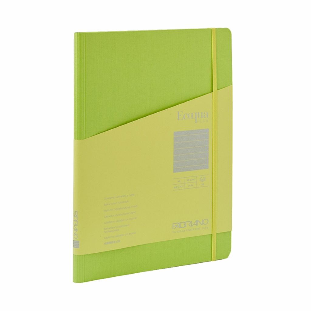 Fabriano Тетрадка Ecoqua+, A4, картонена корица, със скрита спирала, 70 листа, лаймна ниска цена с бърза доставка - BestPC.BG