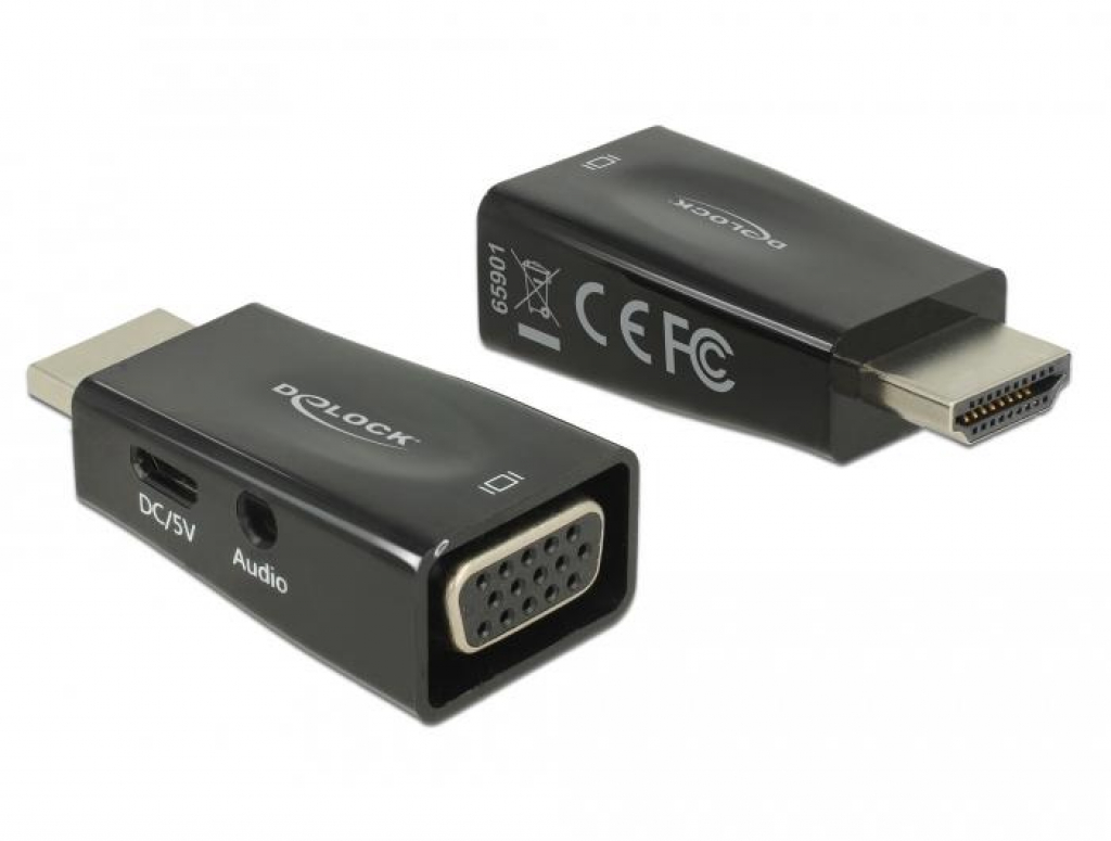 Адаптер Delock, HDMI мъжко - VGA + microUSB + Audio женско, Черенна ниска цена с бърза доставка - BestPC.BG