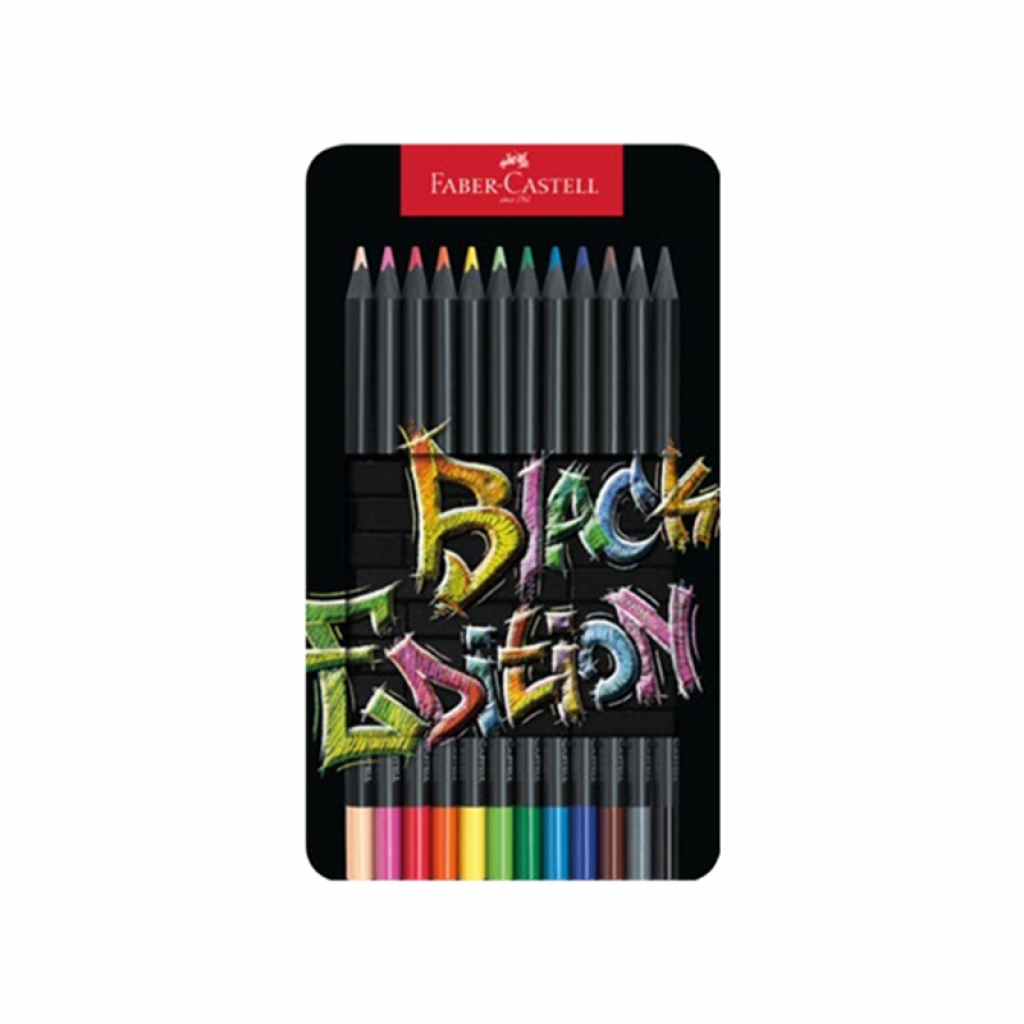 Faber-Castell Моливи Black Edition, 12 цвята, в метална кутияна ниска цена с бърза доставка - BestPC.BG