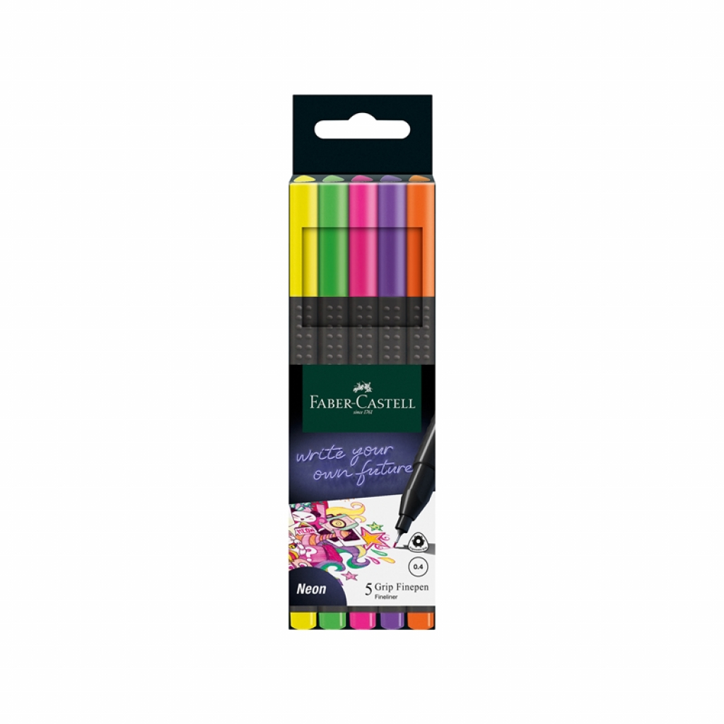 Faber-Castell Grip Тънкописец, 0.4 mm, неонов, 5 цвятана ниска цена с бърза доставка - BestPC.BG