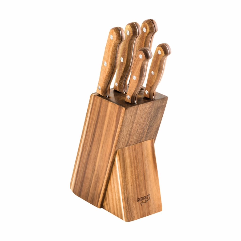 Lamart Комплект от 5 ножа, с дървена поставкана ниска цена с бърза доставка - BestPC.BG