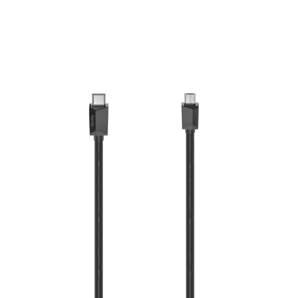 Кабел HAMA, USB-C мъжко - micro USB B мъжко, 480Mbit-s, 0.75 м., Essential, Черенна ниска цена с бърза доставка - BestPC.BG
