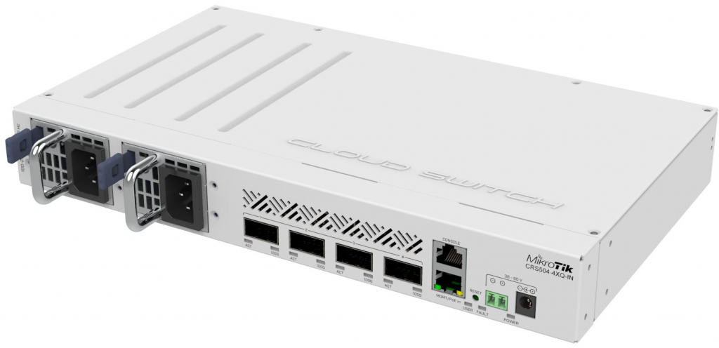 Комутатор/Суич Switch MikroTik CRS504-4XQ-IN, 64 MB RAM, 4 x 100G QSFP28, 1 x 100M, L5на ниска цена с бърза доставка - BestPC.BG