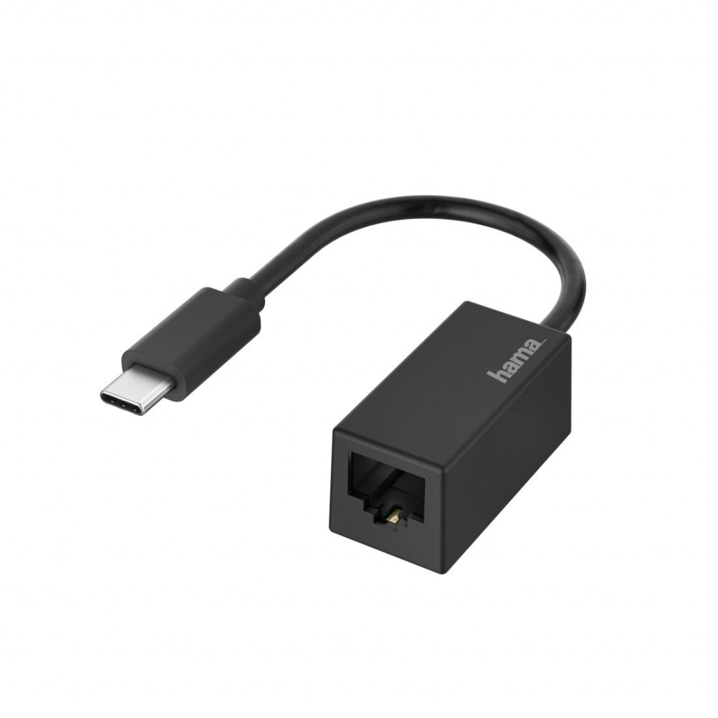 Мрежов адаптер HAMA, USB-C мъжко - RJ-45 женско, Gigabit, Черенна ниска цена с бърза доставка - BestPC.BG