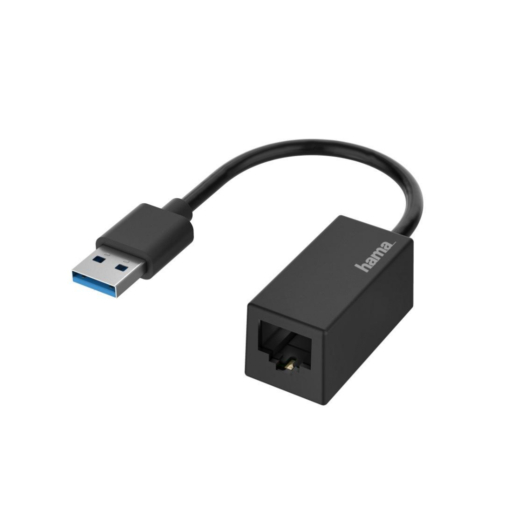 Мрежов адаптер HAMA, USB-A мъжко - RJ-45 женско, Gigabit, Черенна ниска цена с бърза доставка - BestPC.BG