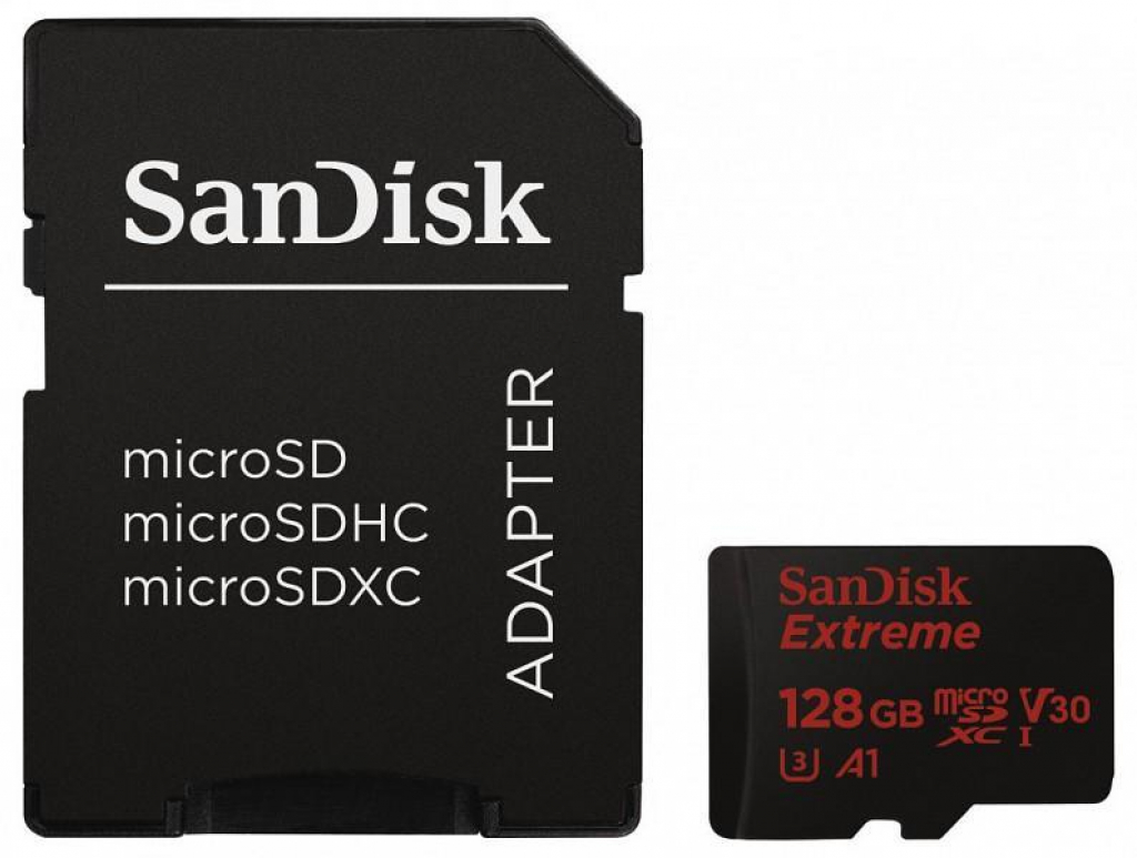 SANDISK Extreme 128GB microSDXC + SD Adapter + 1 year RescuePRO Deluxeна ниска цена с бърза доставка - BestPC.BG