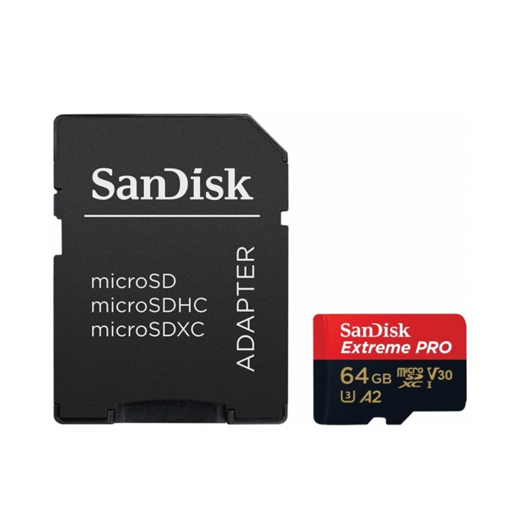 SANDISK Extreme PRO 64GB microSDXC + SD Adapter + 2 years RescuePRO Deluxeна ниска цена с бърза доставка - BestPC.BG