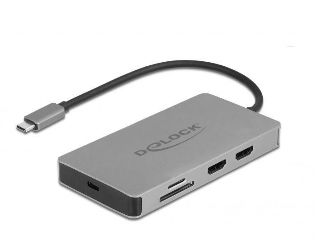 Докинг станция Докинг станция Delock USB-C - Dual HDMI, USB 3.2, SD, LAN, PD3.0 Сивна ниска цена с бърза доставка