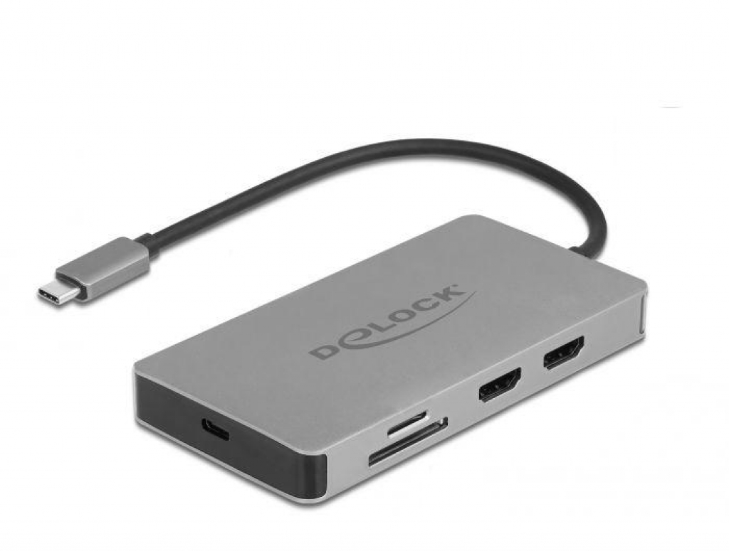 Докинг станция Delock USB-C - Dual HDMI, USB 3.2, SD, LAN, PD3.0, Сивана ниска цена с бърза доставка - BestPC.BG