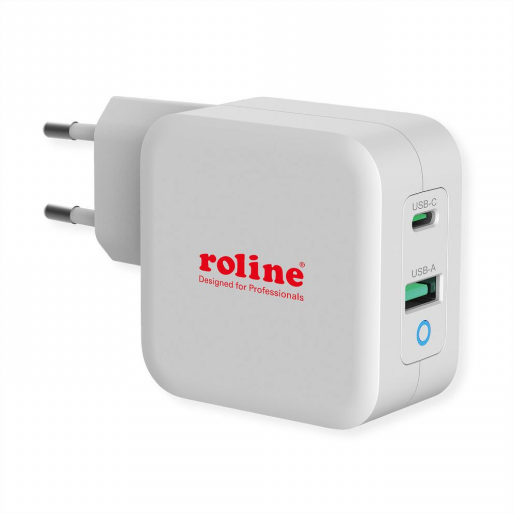 Принадлежност за смартфон ROLINE 19.11.1041 :: USB зарядно у-во, 2 порта 1x QC3.0 + 1x C (PD)на ниска цена с бърза доставка