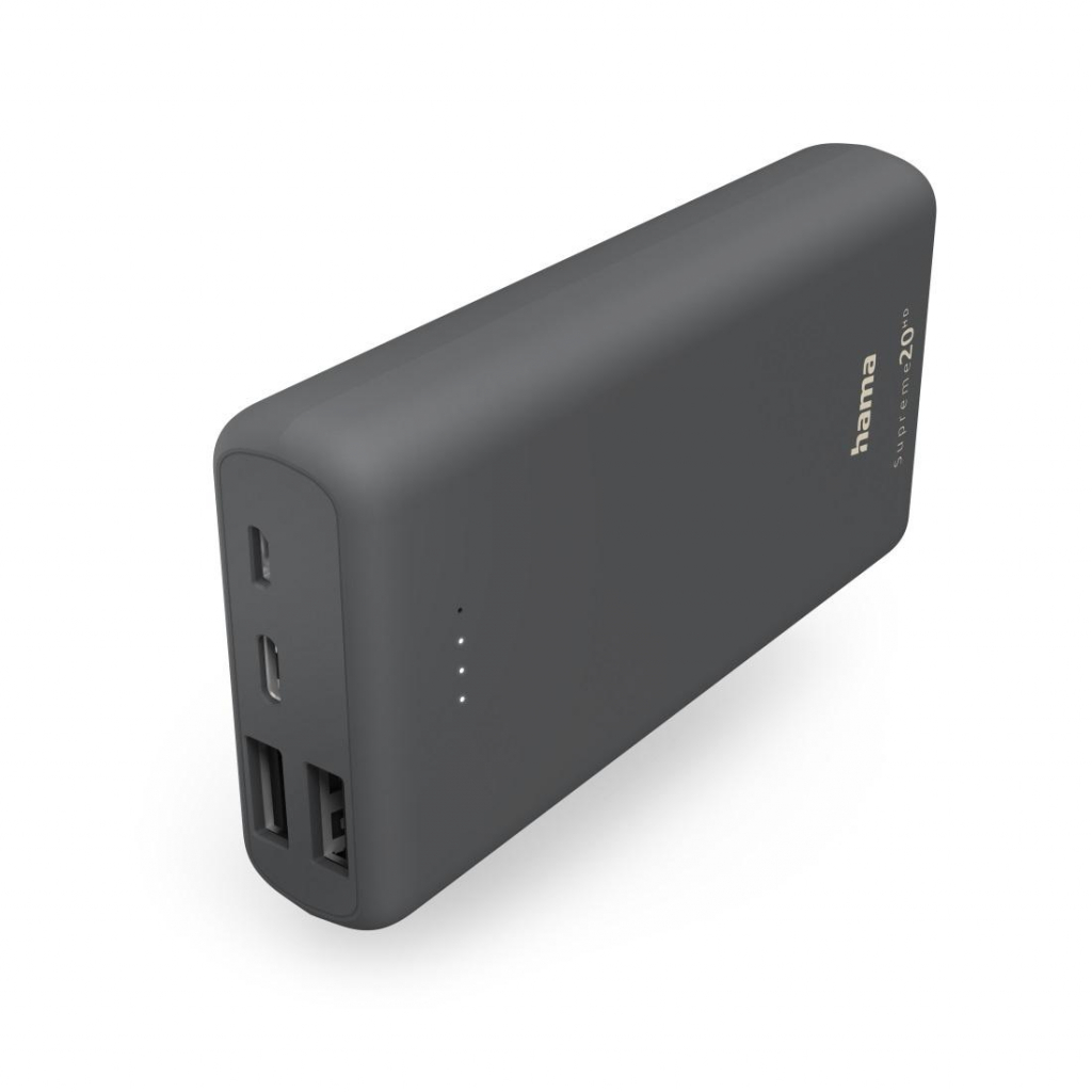 Батерия за смартфон HAMA Supreme 20HD, 20000 mAh, LiPolym, 1 x USB-C, 2 x USB-A, Сивна ниска цена с бърза доставка - BestPC.BG