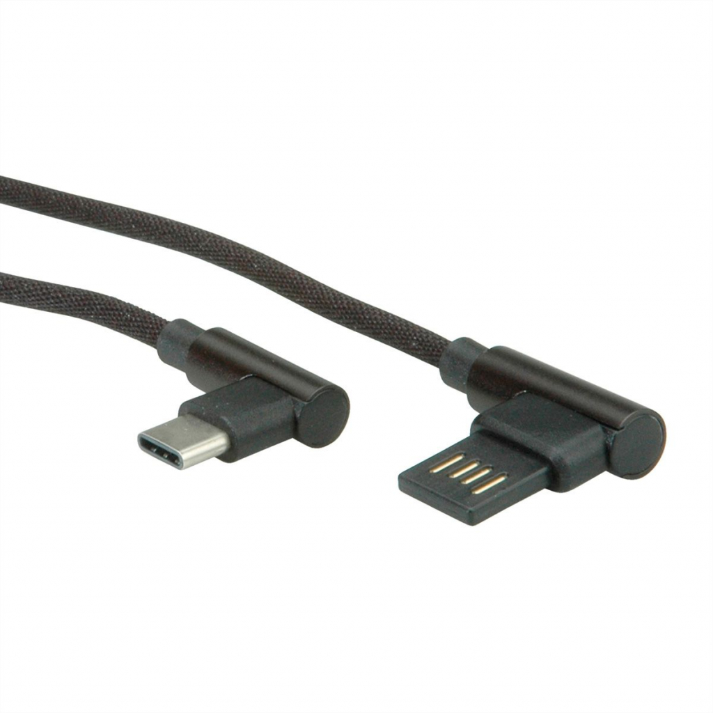 ROLINE 11.02.9037 :: USB 2.0 кабел Type A - Type C M-M, по ъгъл 90°, черен, 3 мна ниска цена с бърза доставка - BestPC.BG