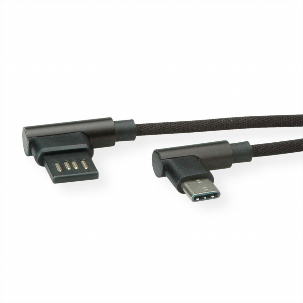 Кабел/адаптер ROLINE 11.02.9036 :: USB 2.0 кабел Type A - Type C M-M, по ъгъл 90°, черен, 1.8 мна ниска цена с бърза доставка