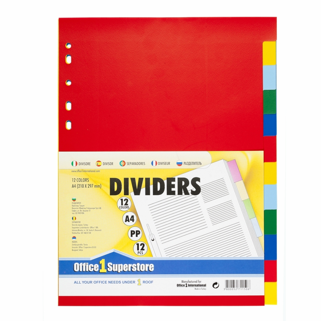 Office 1 Разделител, PP, A4, с цветове, 12 брояна ниска цена с бърза доставка - BestPC.BG