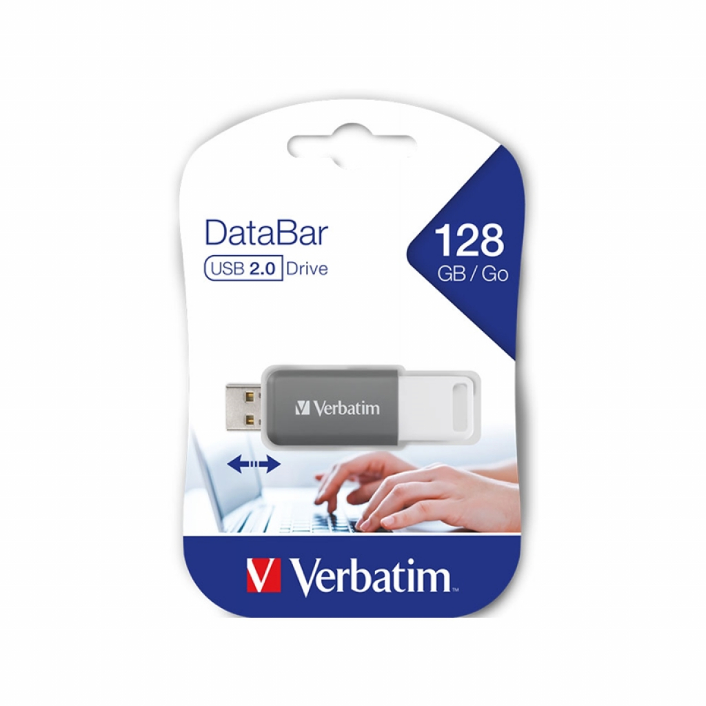 Verbatim USB флаш памет DataBаr, USB 2.0, 128 GB, сивана ниска цена с бърза доставка - BestPC.BG