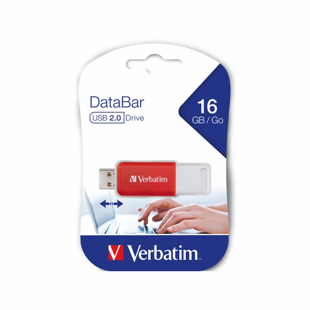 Verbatim USB флаш памет DataBаr, USB 2.0, 16 GB, червенана ниска цена с бърза доставка - BestPC.BG