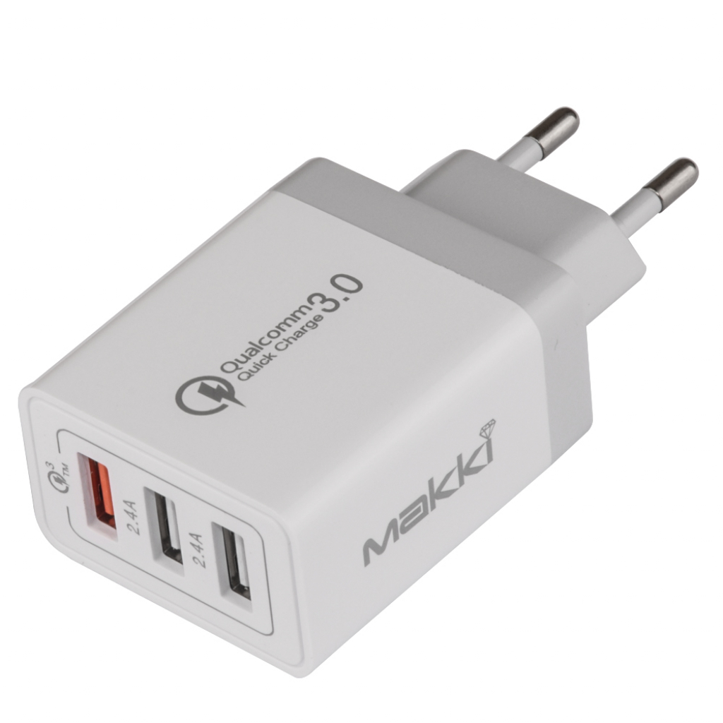 Принадлежност за смартфон Makki бързо зарядно Fast Charger - QC3.0+2xUSB 30W White - MAKKI-QC30W3на ниска цена с бърза доставка - BestPC.BG