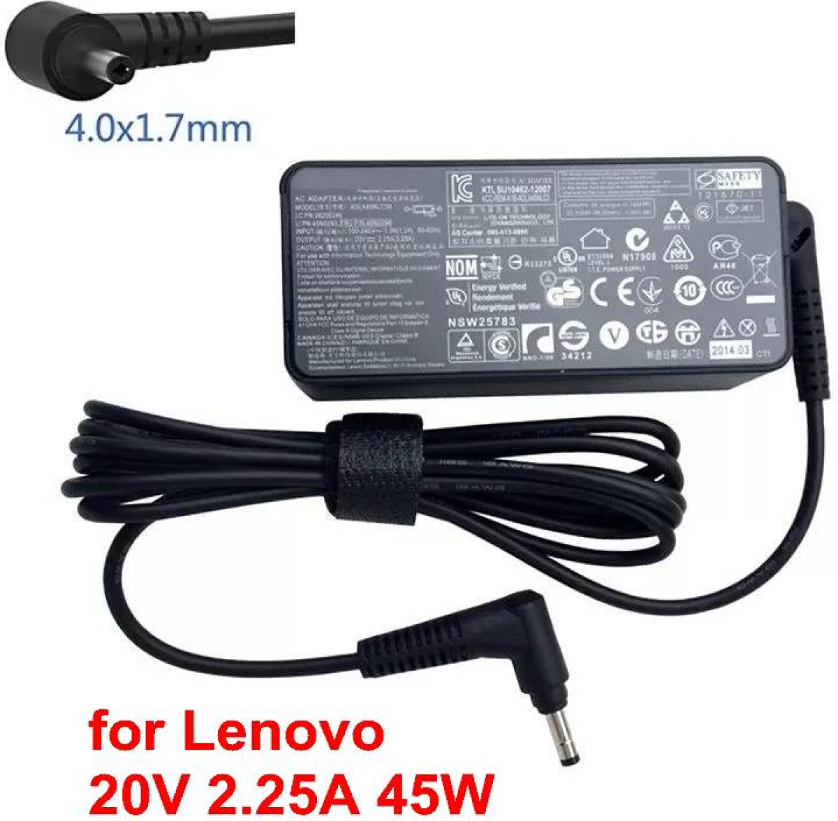 Захранване за лаптоп Lenovo, 45W, 20V, 2.25A, 4.0x1.7mm, черенна ниска цена с бърза доставка - BestPC.BG