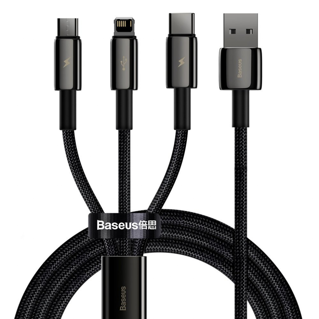 Кабел/адаптер Kабел Baseus Tungsten 3в1 USB-А към Type C - Lightning - micro USB 3.5 A, 1.5м черенна ниска цена с бърза доставка