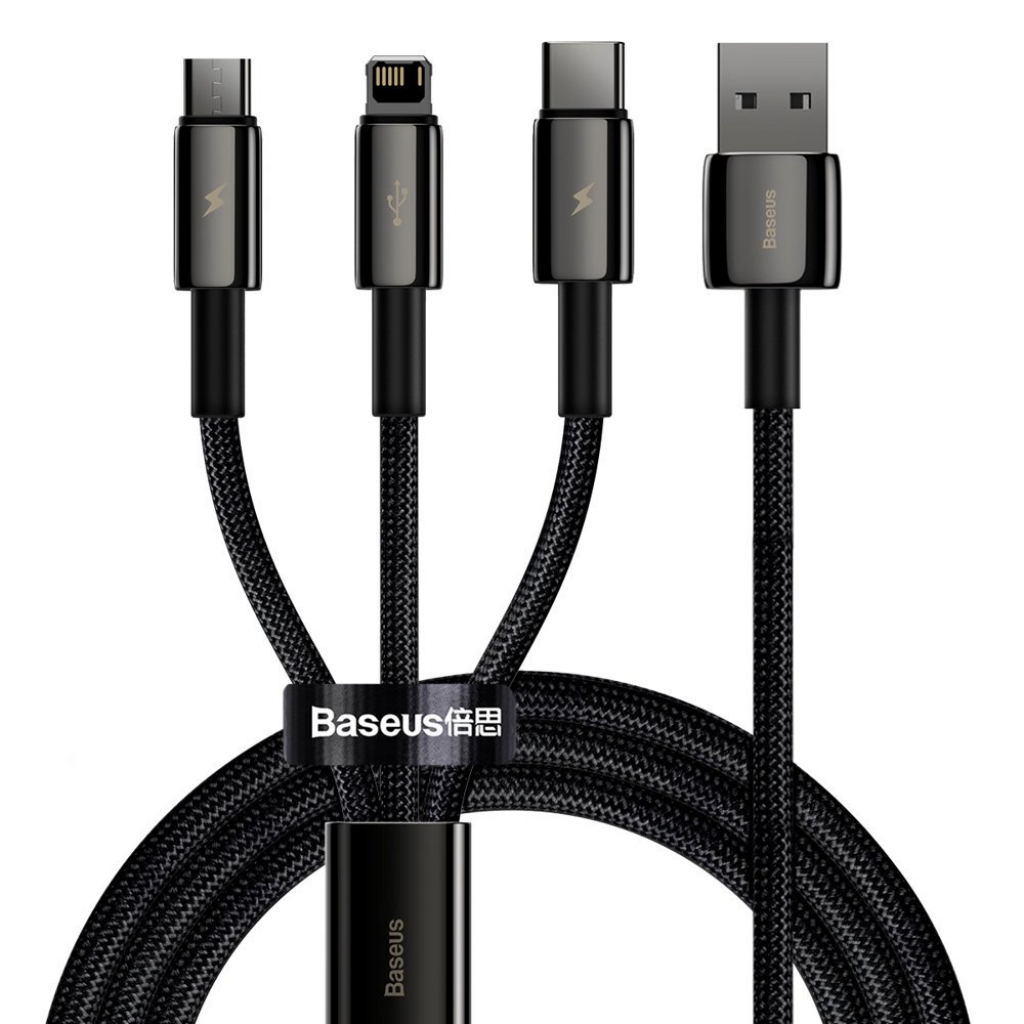 Кабел/адаптер Kабел Baseus Tungsten 3в1 USB-А към Type C - Lightning - micro USB 3.5 A, 1.5м черенна ниска цена с бърза доставка - BestPC.BG