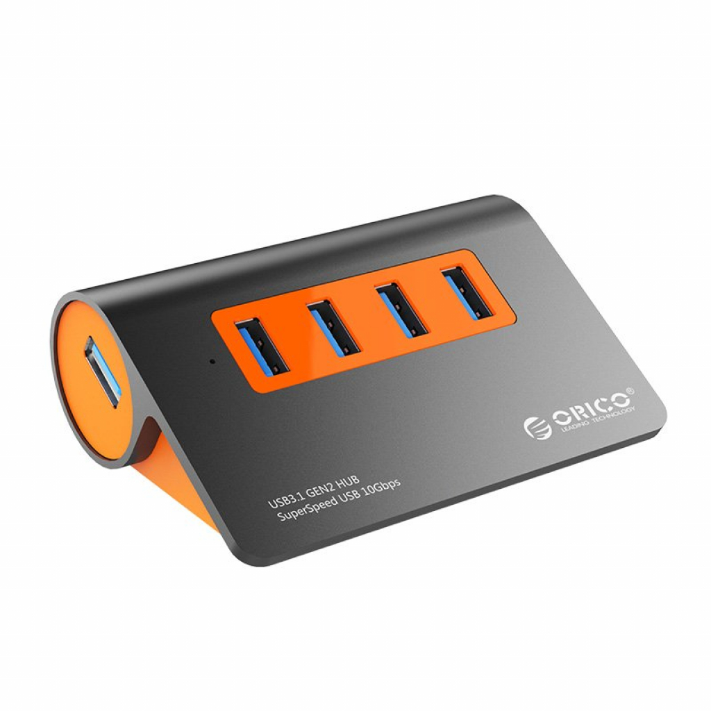 USB Хъб Orico хъб USB 3.1 Gen2 10Gbps HUB 4 port Aluminum Grey-Orange - M3H4-G2-OGна ниска цена с бърза доставка