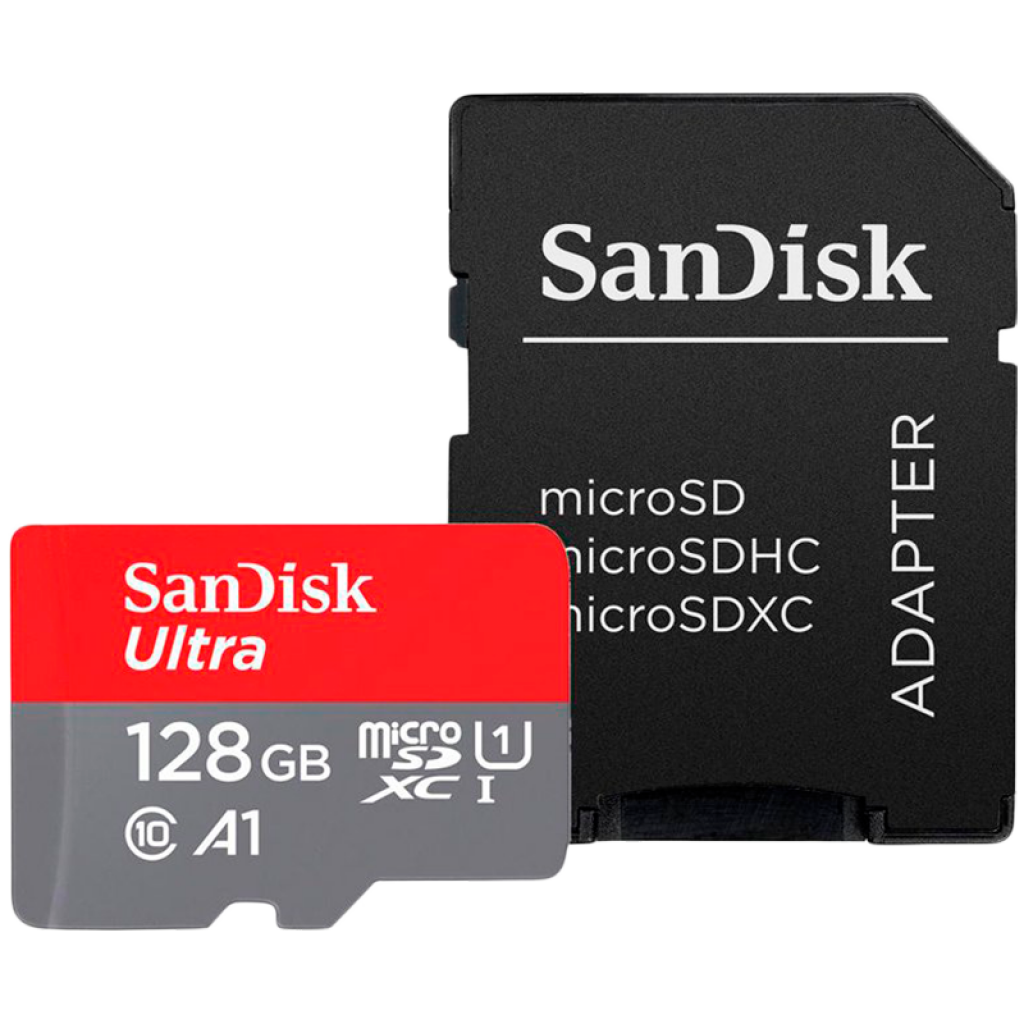 SanDisk Ultra microSDXC 128GB + SD Adapter 140MB-s A1 Class 10 UHS-I;на ниска цена с бърза доставка - BestPC.BG