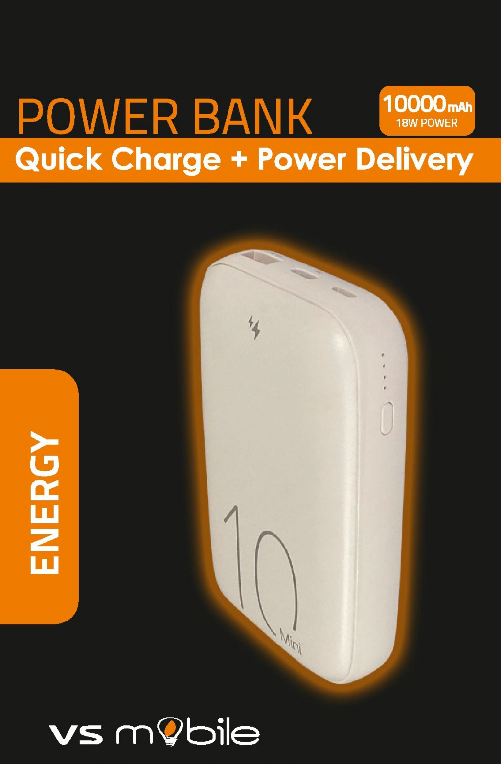 Батерия за смартфон VS Mobile Power Bank 10,000Ah, бързо зареждане, QC3.0, 1x USB, 1x USB-Cна ниска цена с бърза доставка