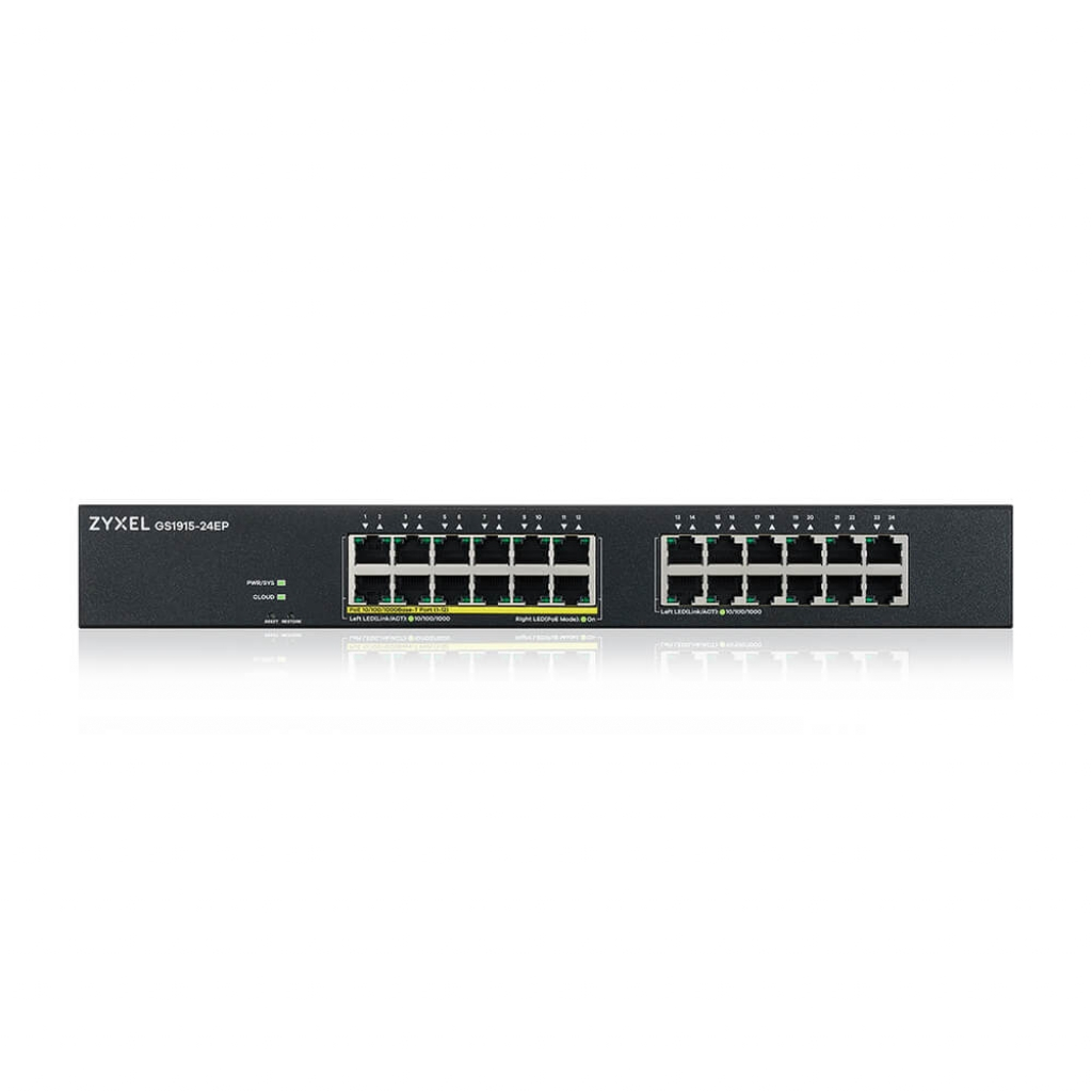 Комутатор/Суич ZyXEL GS1915-24EP, 24-port GbE, 12 port PoE, 130 Watt 802.3atна ниска цена с бърза доставка - BestPC.BG