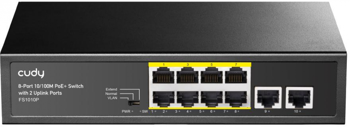 Комутатор/Суич Суич Cudy FS1010P, 8 портов, 10-100, PoE+ Switch 120W, 2 x Uplink портана ниска цена с бърза доставка - BestPC.BG