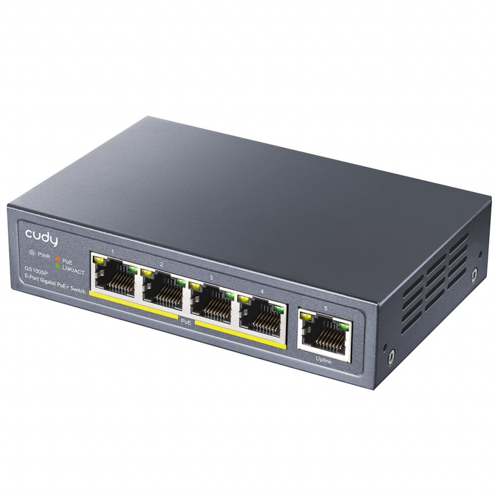 Комутатор/Суич Суич Cudy GS1005P, 5 портов, 10-100-100, PoE+ Switch 60W, Uplink портна ниска цена с бърза доставка - BestPC.BG