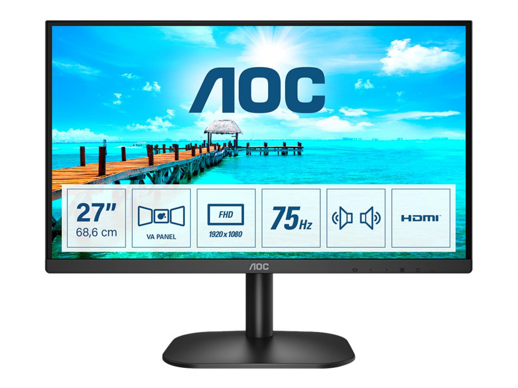 Монитор AOC 27B2AM 27inch VA FHD 1920x1080 16:9 4000:1 250cd-m2 178-178 75Hz 4ms HDMI1.4на ниска цена с бърза доставка - BestPC.BG