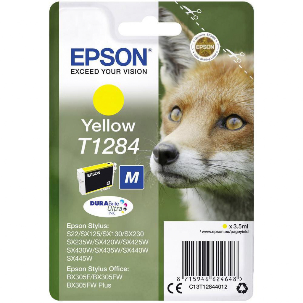 Касета с мастило за Epson Stylus S22, Epson BX305F, SX series, Жълт C13T12844010на ниска цена с бърза доставка - BestPC.BG
