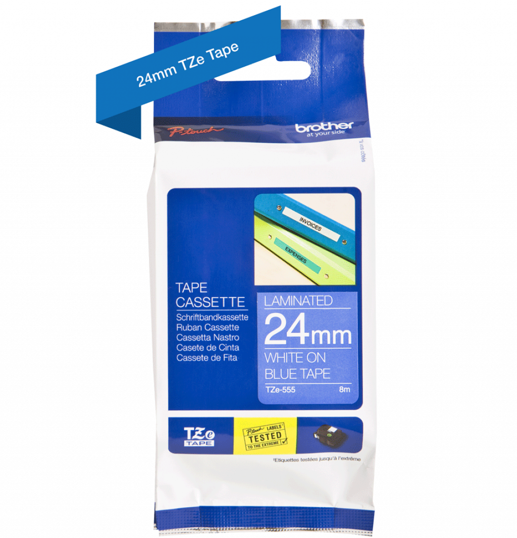 Касета за етикетен принтер BROTHER ТИП TZ - 24 mm WHITE ON BLUE TAPE - P№TZE555на ниска цена с бърза доставка - BestPC.BG