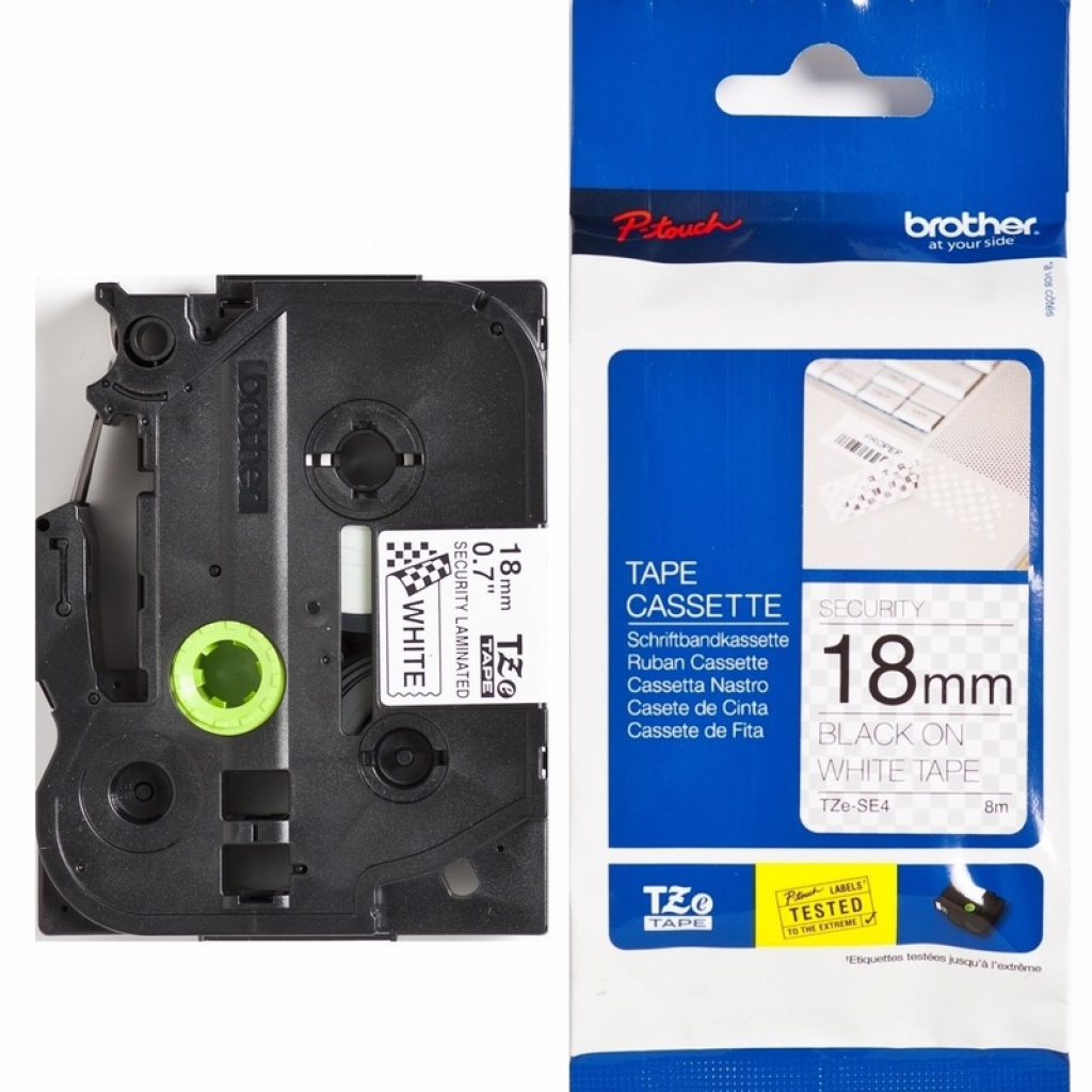 Касета за етикетен принтер BROTHER ТИП TZ - 18mm BLACK ON WHITESECURITY TAPE - P№TZESE4на ниска цена с бърза доставка - BestPC.BG