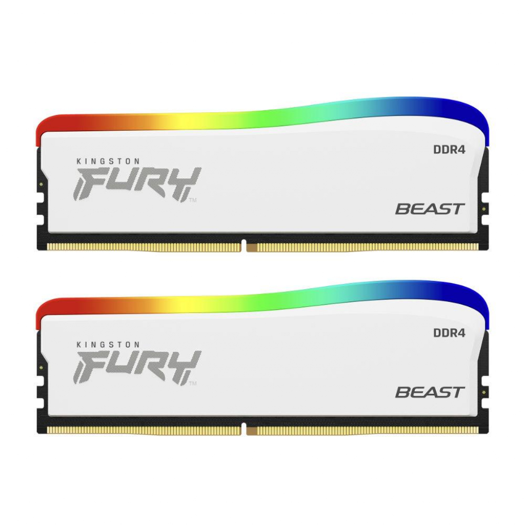 Памет Kingston FURY Beast White RGB 32GB(2x16GB) DDR4 PC4-25600 3200MHz CL16на ниска цена с бърза доставка