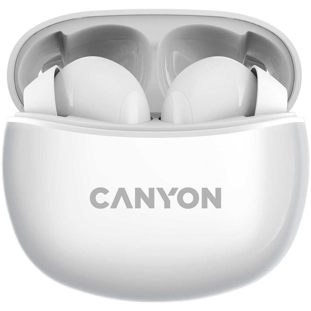 Слушалки Canyon TWS-5 Bluetooth headset, with microphone, BT V5.3 JL 6983D4, белина ниска цена с бърза доставка - BestPC.BG