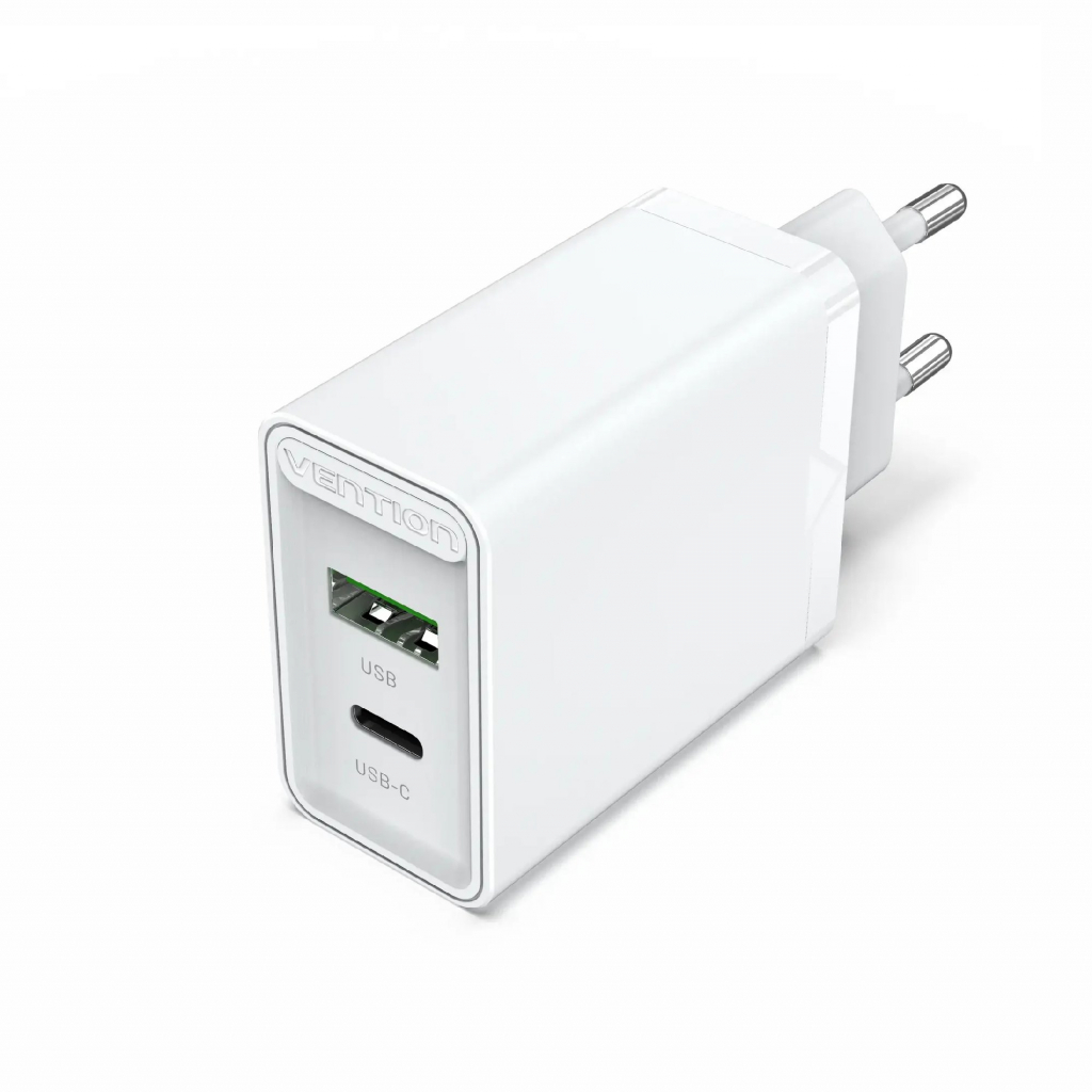 Принадлежност за смартфон Vention бързо зарядно Fast Charger Wall - QC4.0, PD Type-C + QC3.0 USB A, 20W Whiteна ниска цена с бърза доставка - BestPC.BG