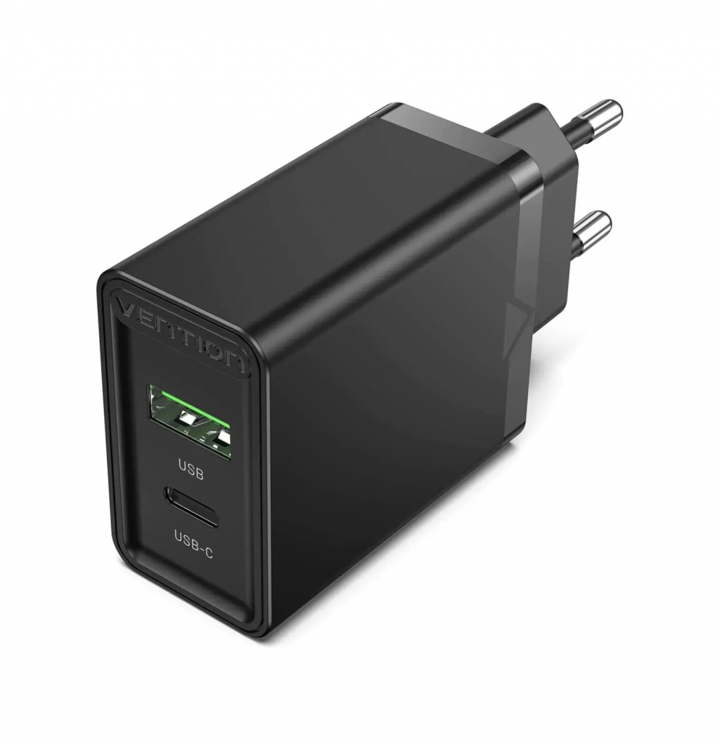 Принадлежност за смартфон Vention бързо зарядно Fast Charger Wall - QC4.0, PD Type-C + QC3.0 USB A, 20W Blackна ниска цена с бърза доставка - BestPC.BG