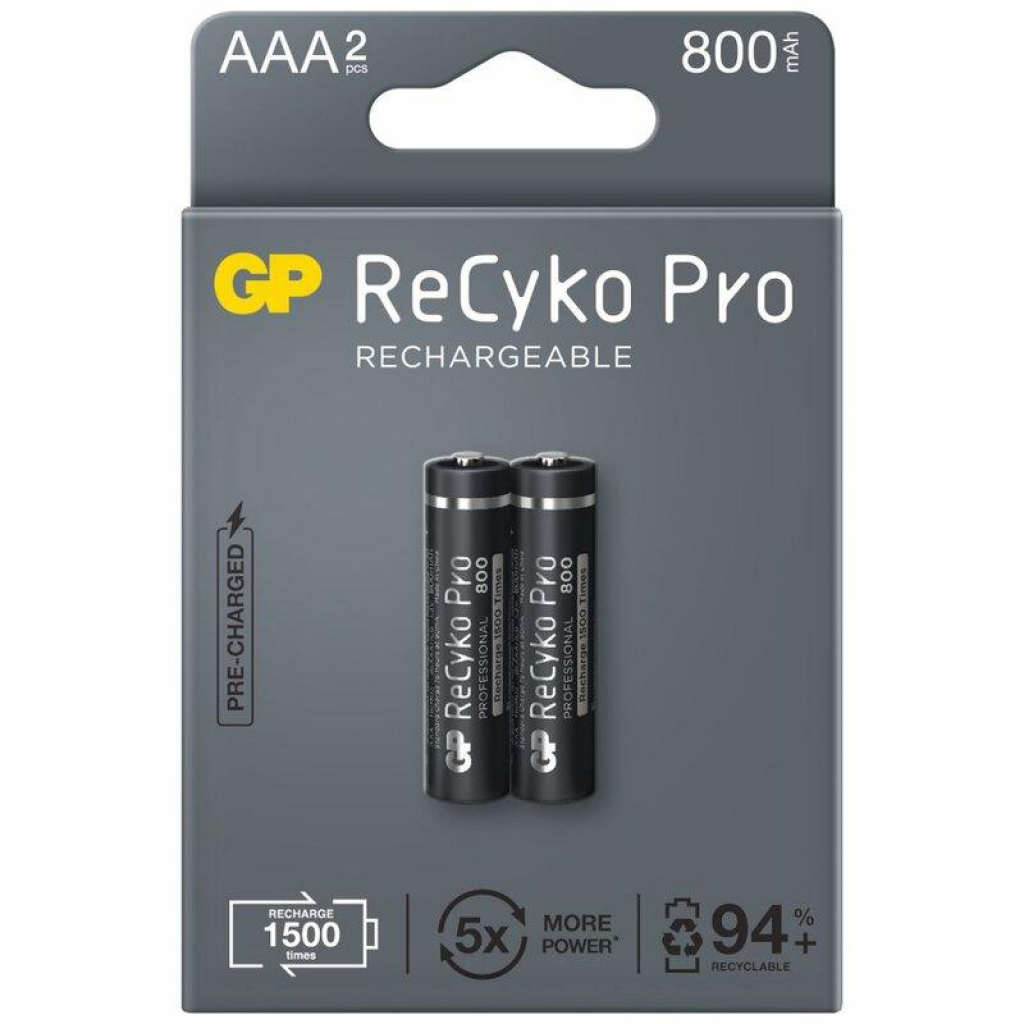 Батерия GP R03 AAA 850mAh, NiMH, 85AAAHCB-EB2 RECYKO+ PRO, До 1500 цикъла, 2 бр.на ниска цена с бърза доставка - BestPC.BG