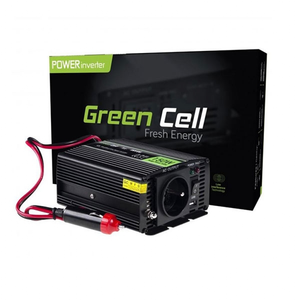 Инвертор GREEN CELL INV06, Schuko + USB, 12-230V, 50Hz, 150Wна ниска цена с бърза доставка